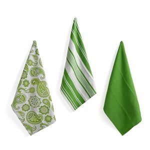 Kitchen Towels Set of 3 Cotton Green
